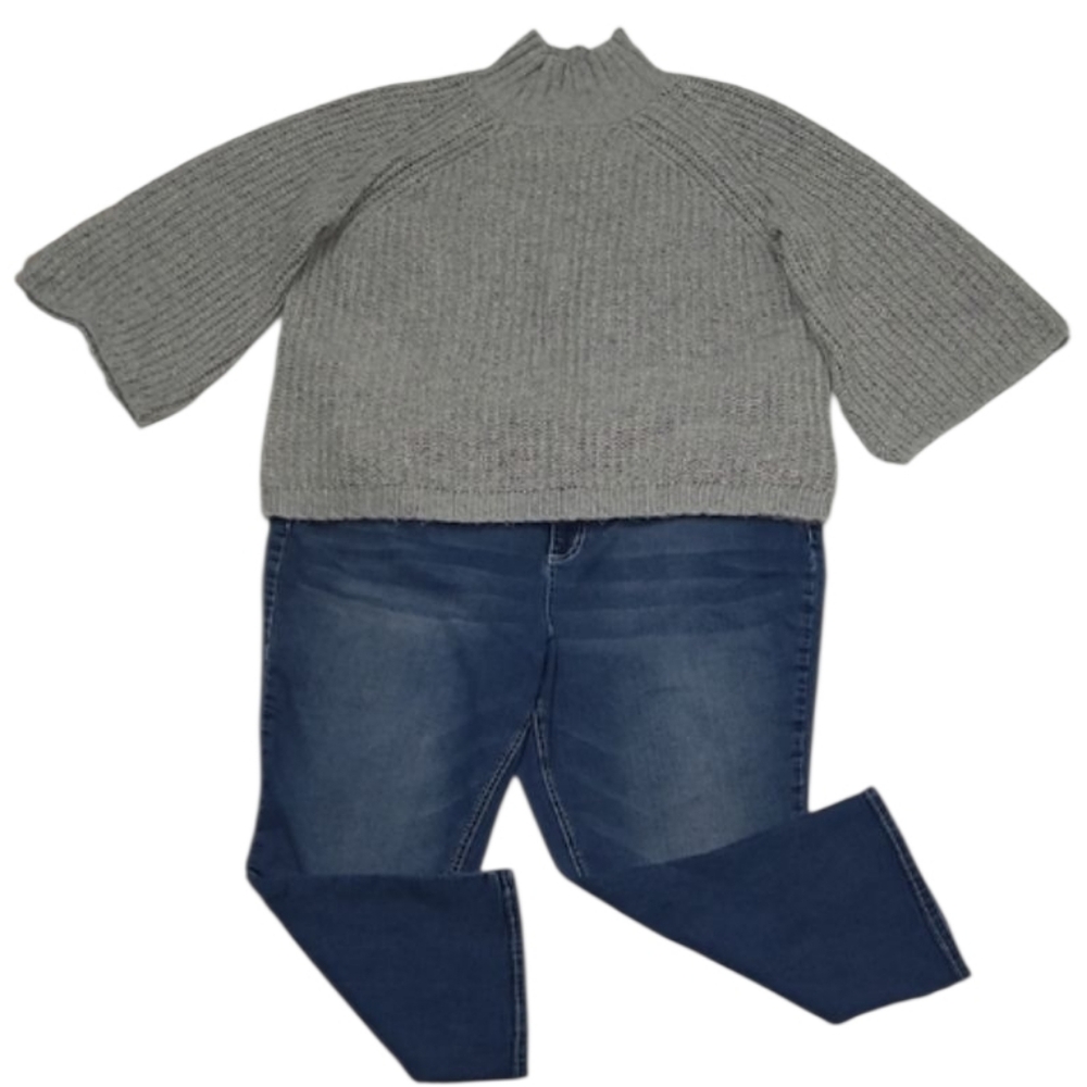 Chaps Mock Neck Knit Sweater Bell Sleeves Alpaca Wool Blend Pull Over Blouse